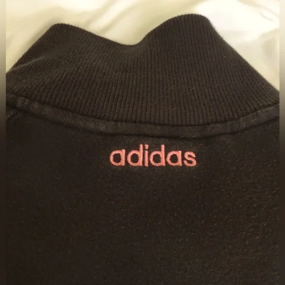 90’s EUC Adidas black zip up sweatshirt like jacket with pink stripes/accents. - Picture 7 of 10